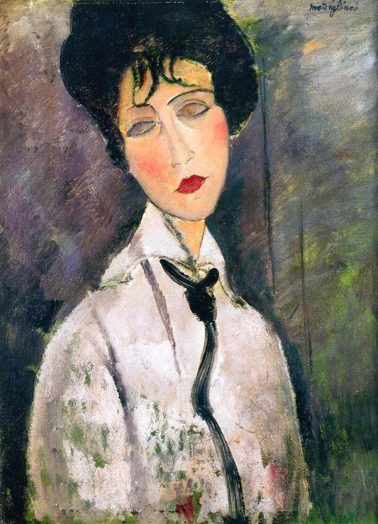 Reproduction du tableau « Femme avec une cravate noire - Amedeo Modigliani » par Alpha Reproduction en peinture à l’huile