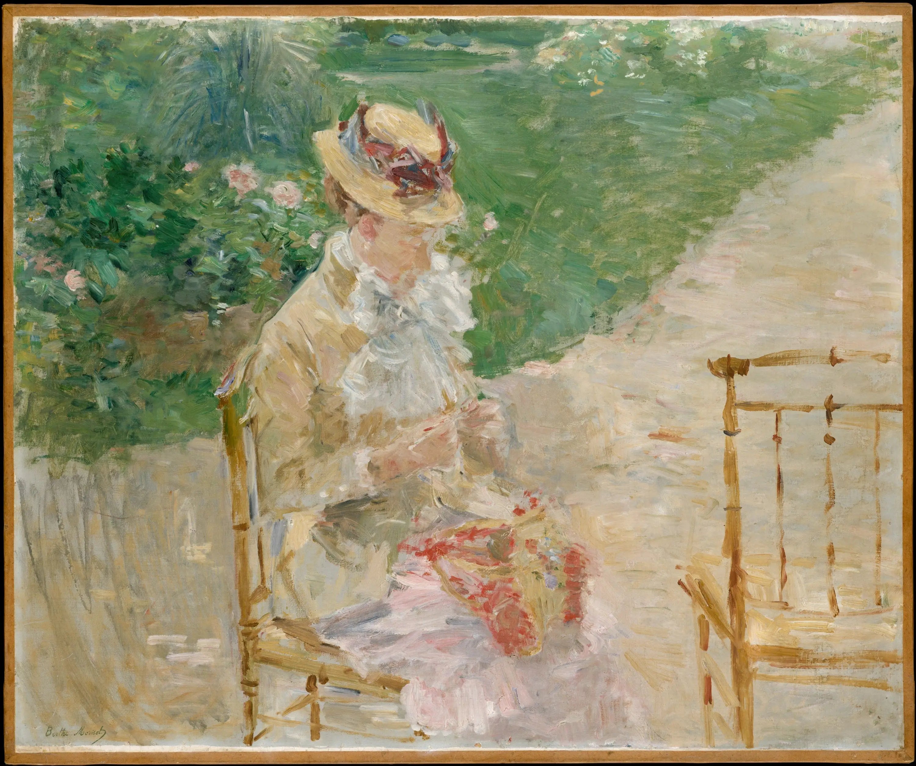 Reproduction du tableau « Jeune femme tricotant - Berthe Morisot » par Alpha Reproduction en peinture à l’huile