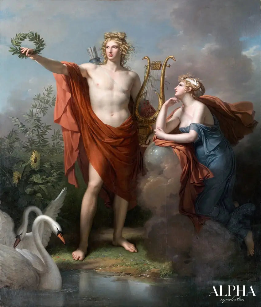 Apollon Dieu de la Lumière de l’Éloquence de la Poésie et des Beaux-Arts avec Uranie - Charles Meynier Reproductions de