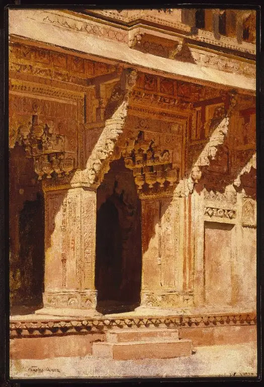 लाल बलुआ पत्थर की भुजा, अजीब तरह से काम की गई, फोर्ट आगरा, भारत - एडविन लॉर्ड वीक्स