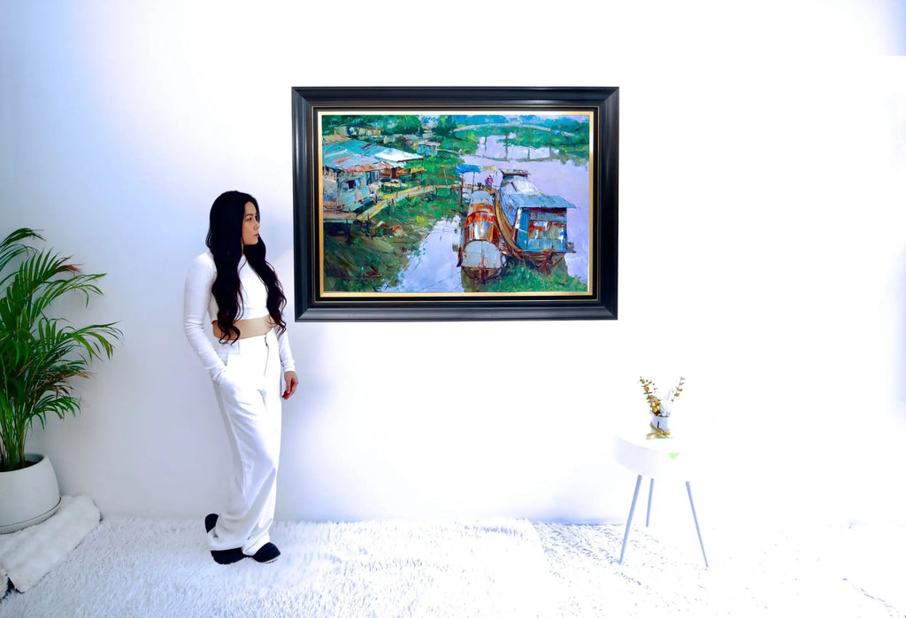 Alongside the river at Ayutthaya – Somchai | 80 x 120 cm Reproductions de tableaux à la peinture à l’huile