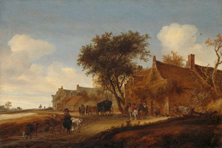 Auberge de village avec caravane - Salomon van Ruysdael
