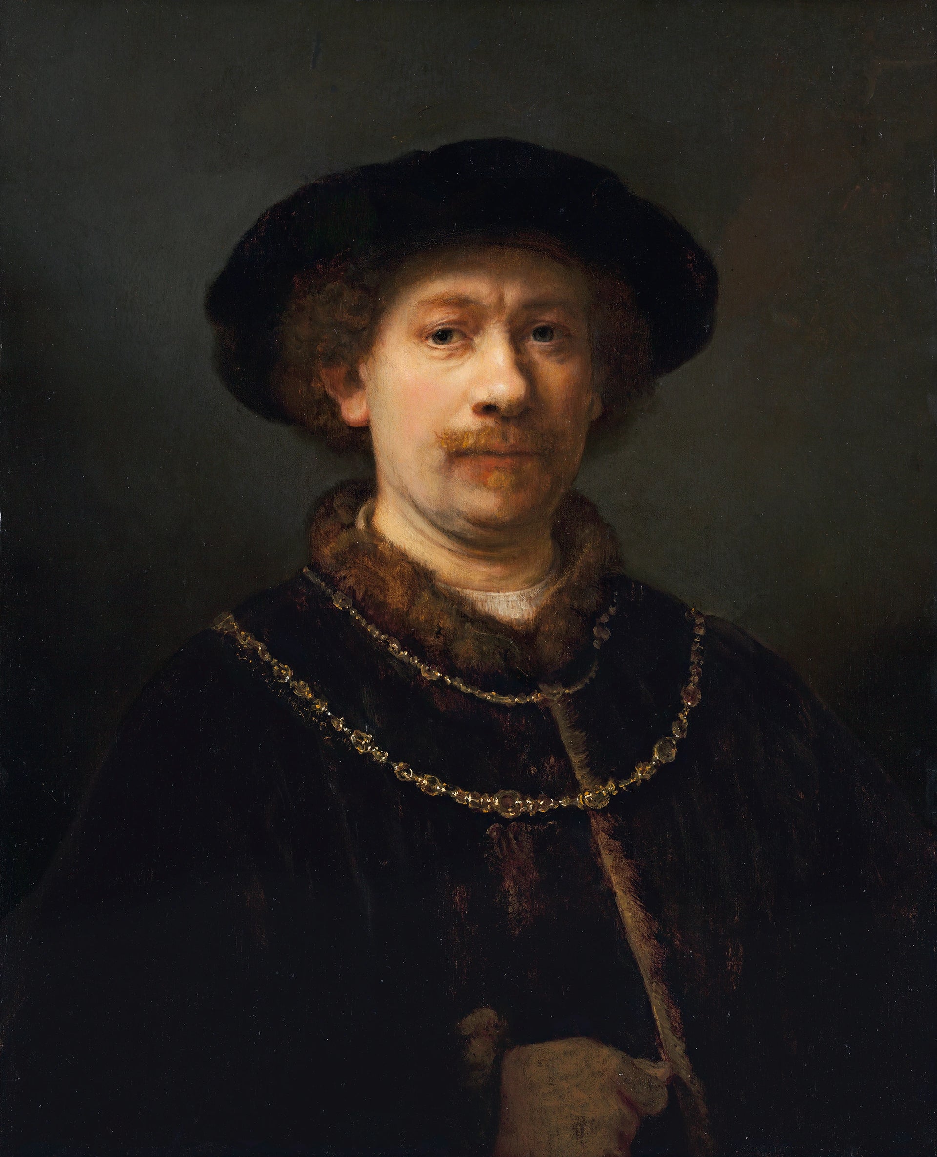 Autoportrait au bonnet et aux deux chaînes — Rembrandt, vers 1642–1643, musée Thyssen-Bornemisza