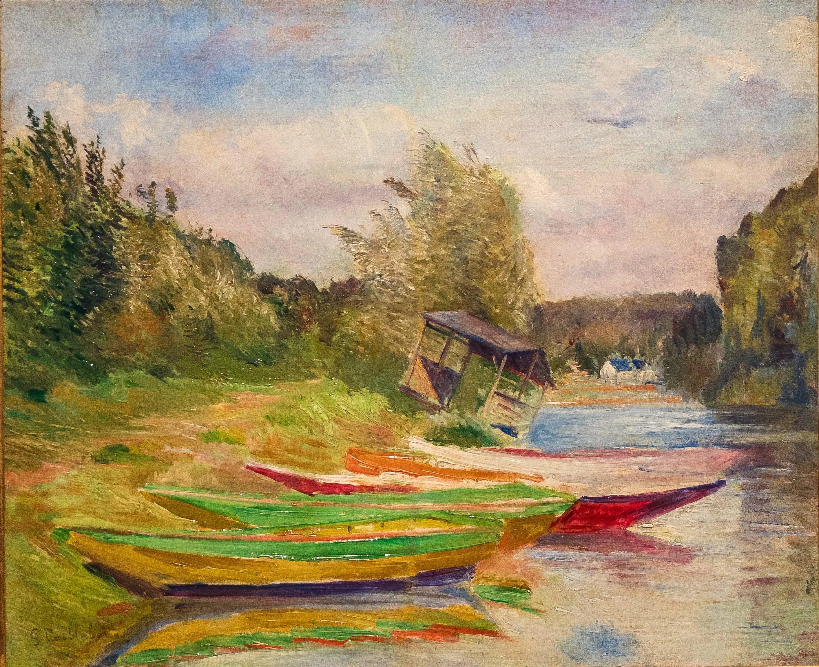 Barques et cabane, bord de Seine - Gustave Caillebotte image 1 copie peinte à la main à l’huile