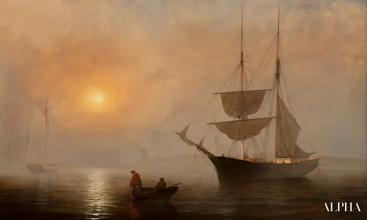 Bateau dans le brouillard, port de Gloucester, vers 1860 - Fitz Henry Lane - Reproductions de tableaux et peintures haut de gamme