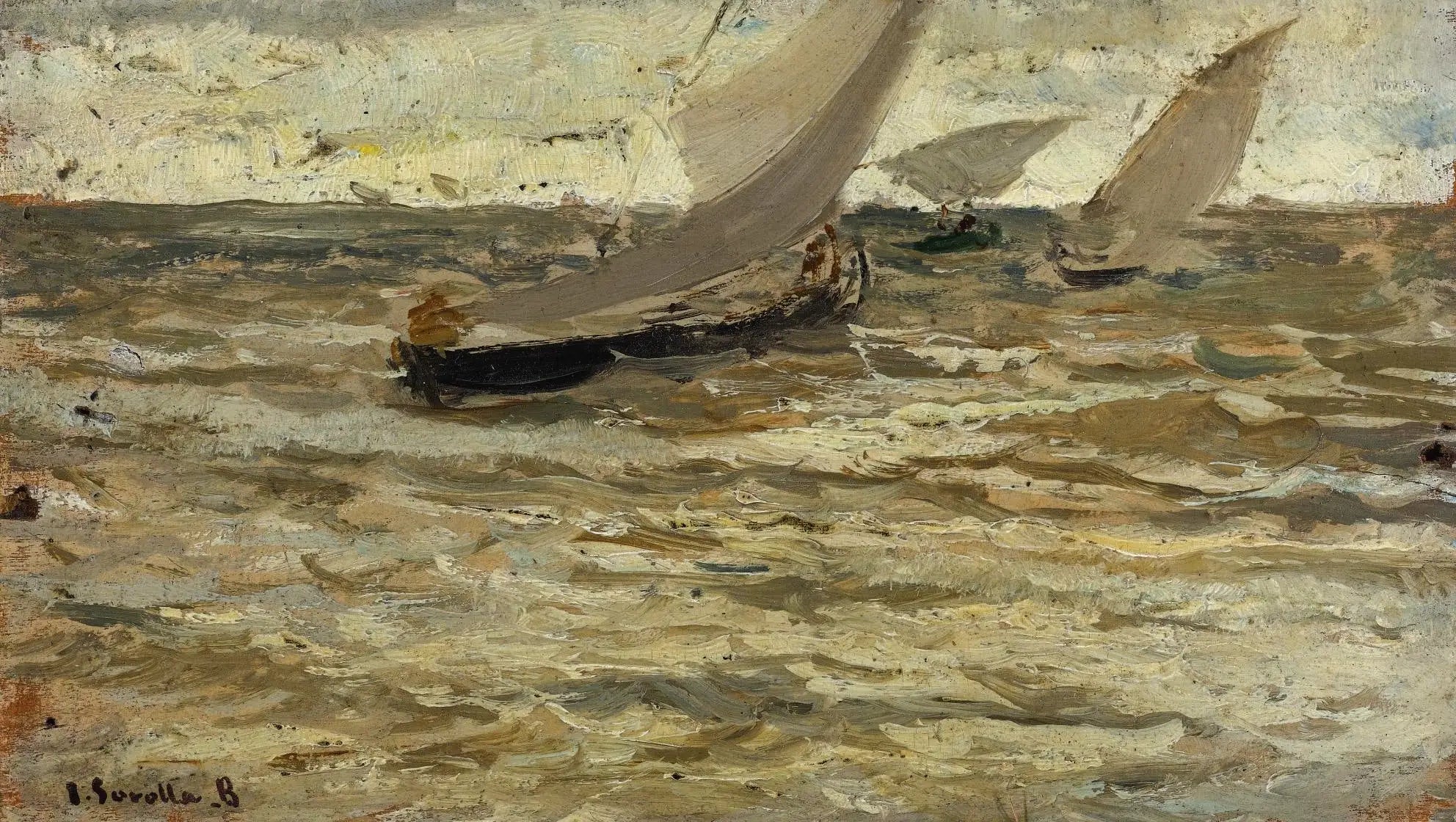Bateaux quittant le port, Asturies - Joaquín Sorolla image 1 tableau peint à l’huile sur toile