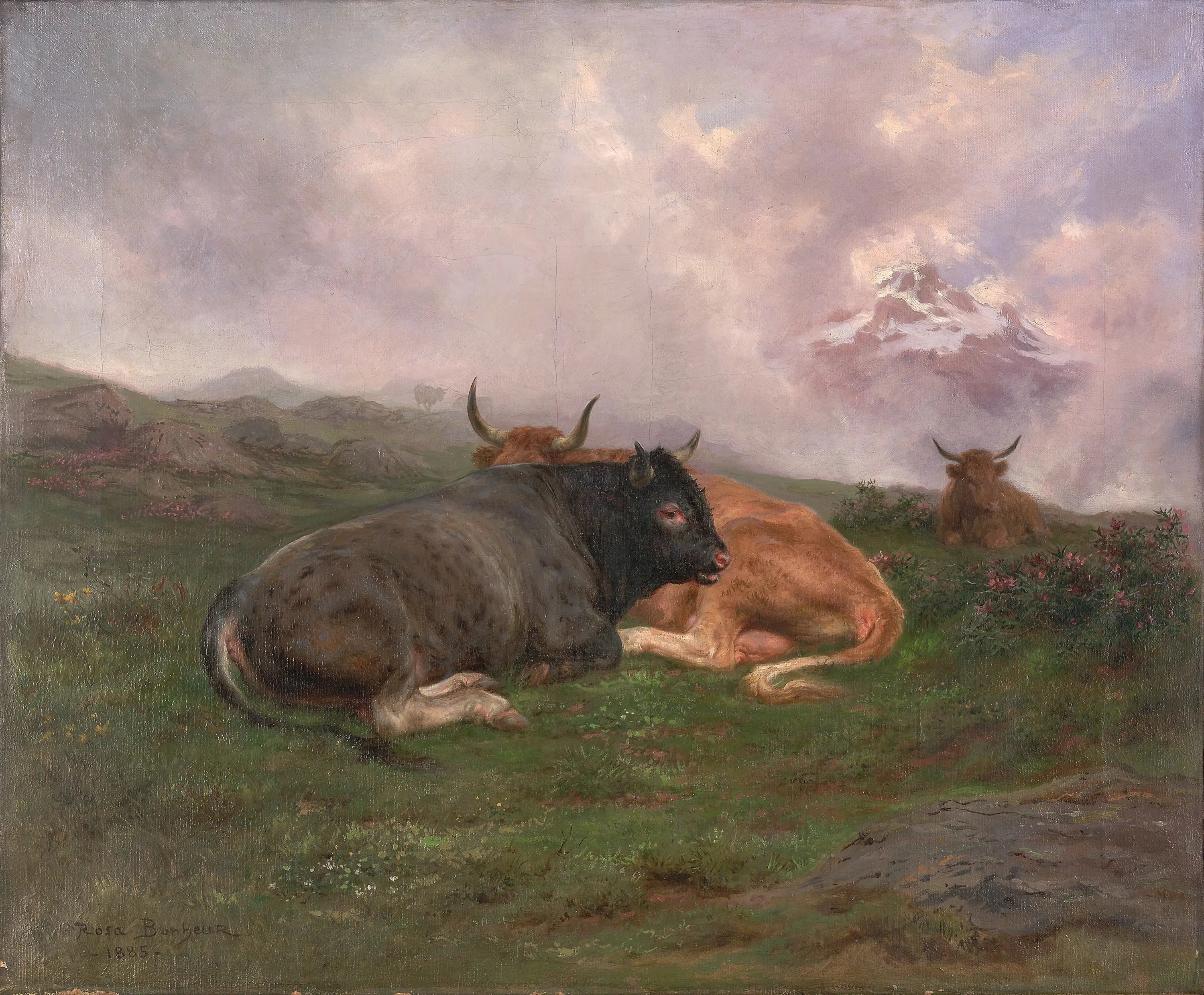 Bétail au repos sur une colline dans les Alpes - Rosa Bonheur - Alpha Reproduction
