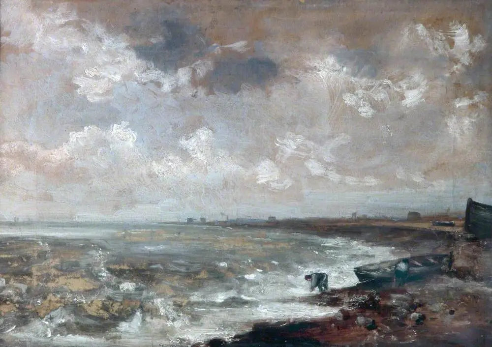 Bord de mer avec des pêcheurs près d'un bateau - John Constable image 1 copie de tableau peinte à la main
