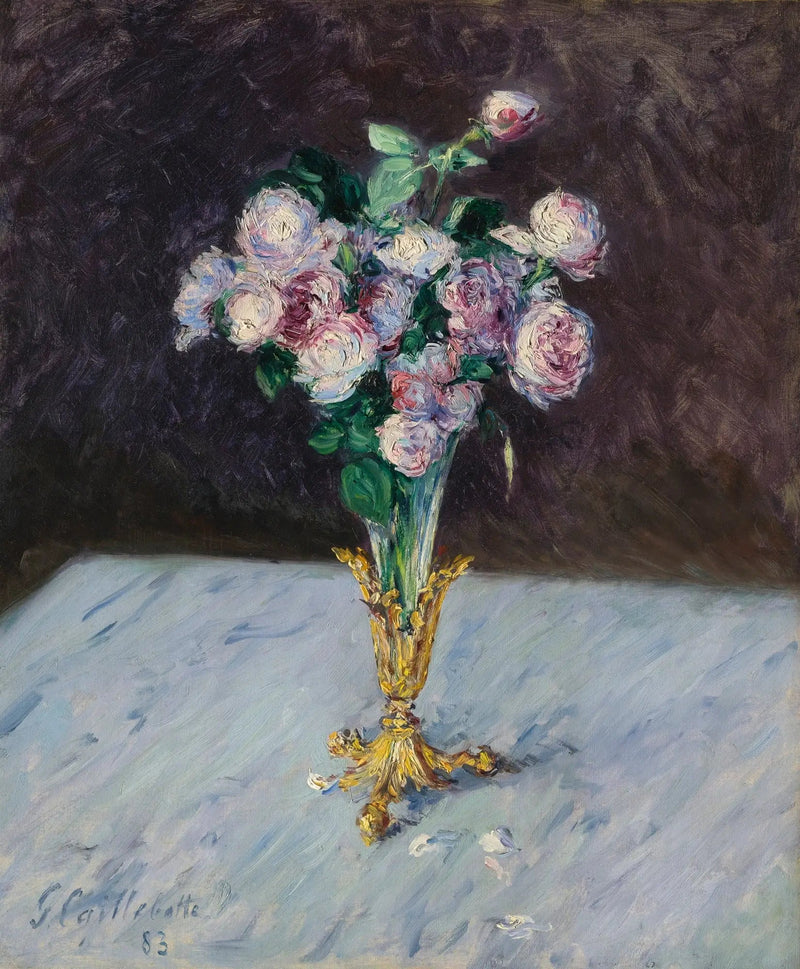 क्रिस्टल के फूलदान में गुलाबों का गुलदस्ता - गुस्ताव कैइलबॉट