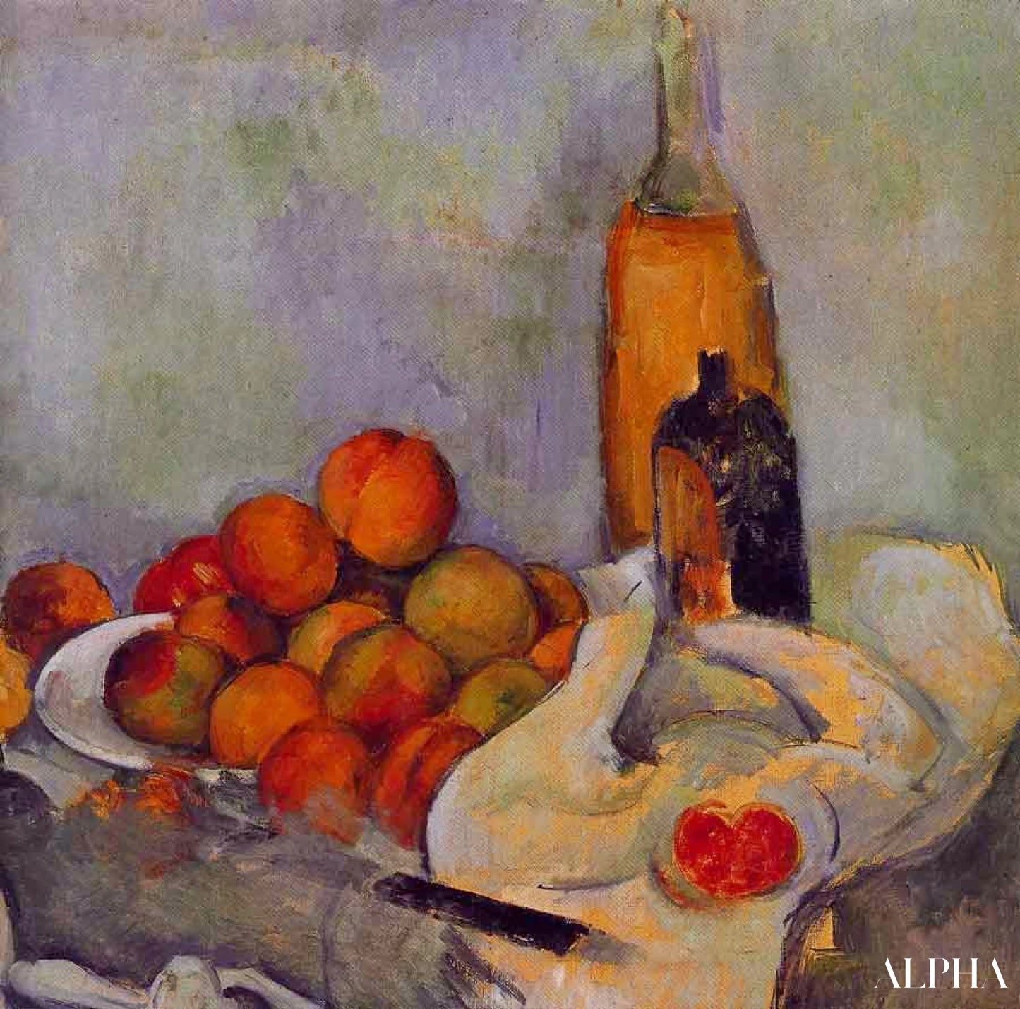 Bouteilles et pêches - Paul Cézanne - Reproductions de tableaux et peintures haut de gamme