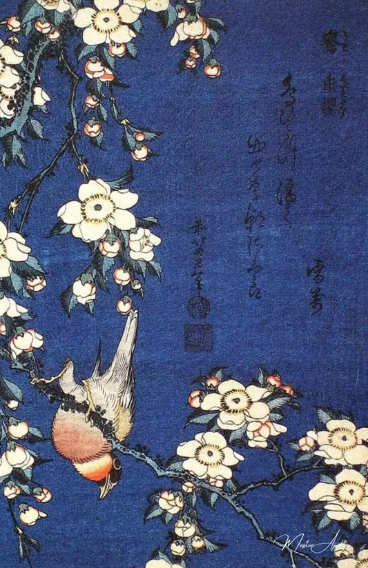 bouvreuil et fleurs de cerisier pleureur - Katsushika Hokusai - Reproductions de tableaux et peintures haut de gamme