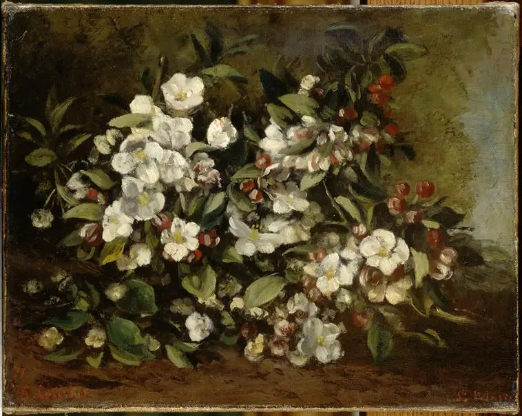 फूलों से भरी सेब के पेड़ की शाखा - Gustave Courbet