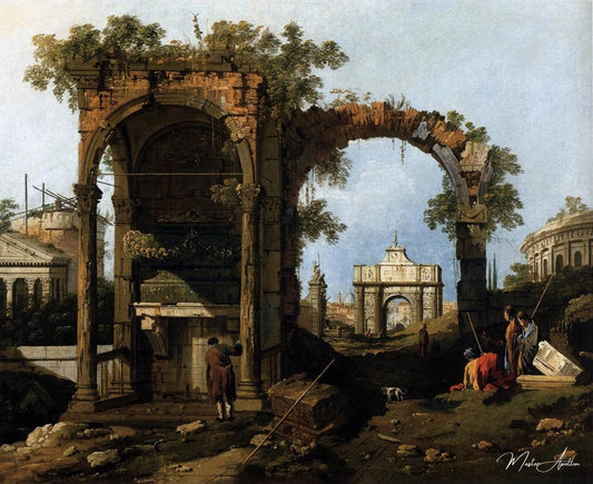 Capriccio avec ruines classiques et édifices - Giovanni Antonio Canal - Reproductions de tableaux et peintures haut de gamme