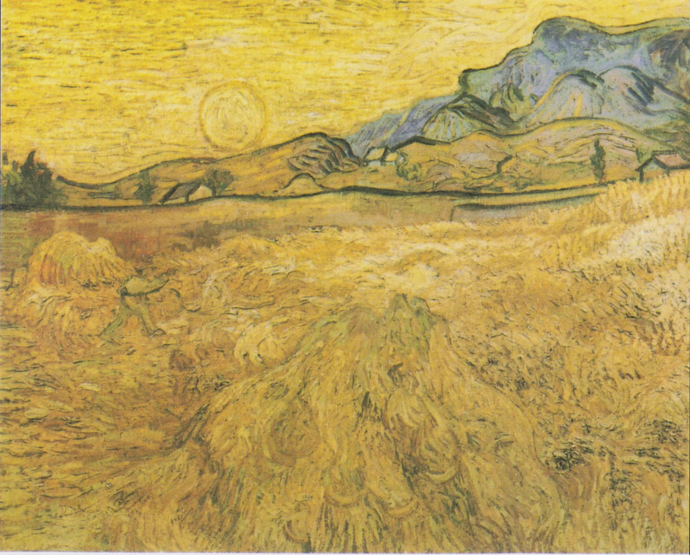 Champ de blé avec faucheuse et soleil - Vincent van Gogh image 1 reproduction artisanale de tableau