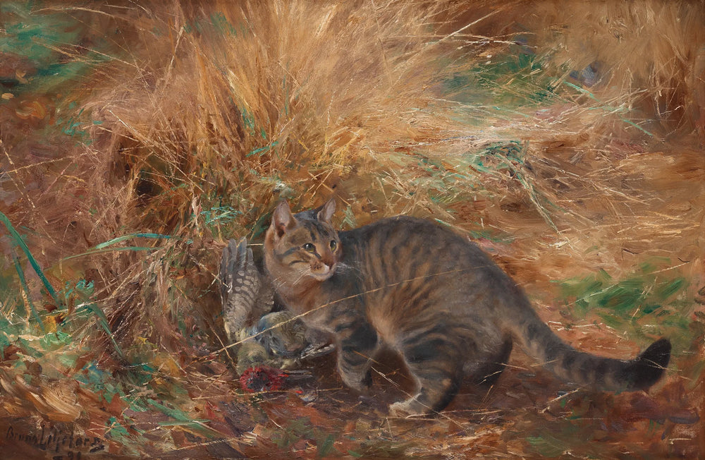 Chat avec un pic vert européen - Bruno Liljefors image 1 copie de tableau peinte à la main