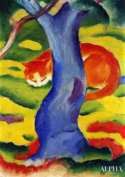 Chat derrière un arbre - Franz Marc - Reproductions de tableaux et peintures haut de gamme