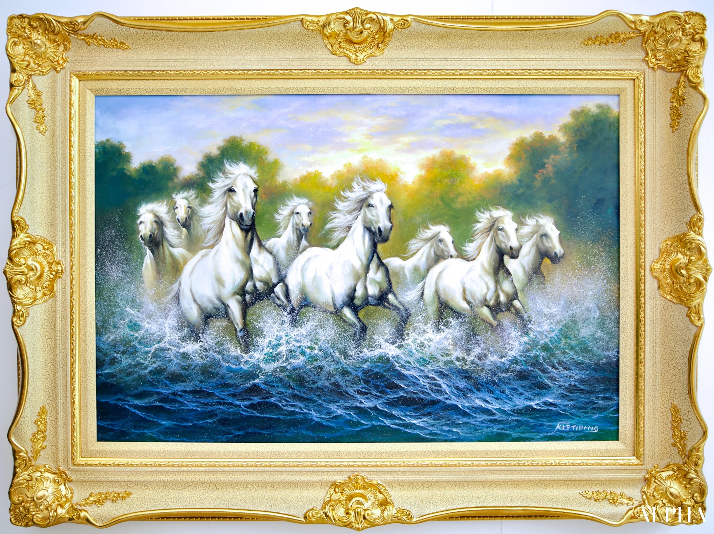 White Horses and Rivers - Kittiphong | 90 x 60 cm Reproductions de tableaux à la peinture à l’huile