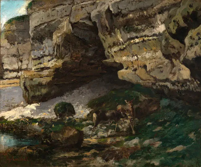 झरने में हिरण - Gustave Courbet