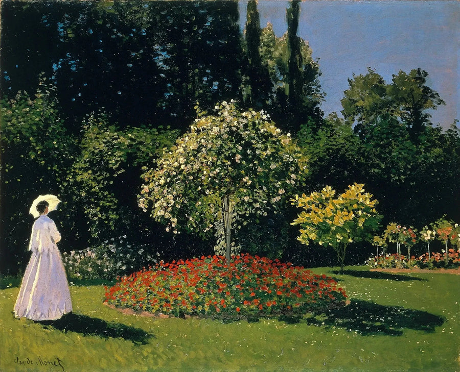 बाग़ में सफेद पोशाक वाली महिला - Claude Monet