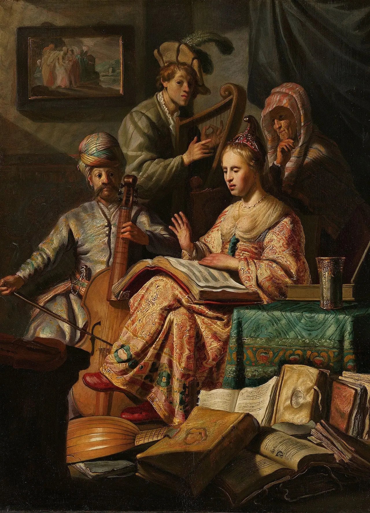 Compagnie musicale - Rembrandt image 1 copie peinte à la main à l’huile