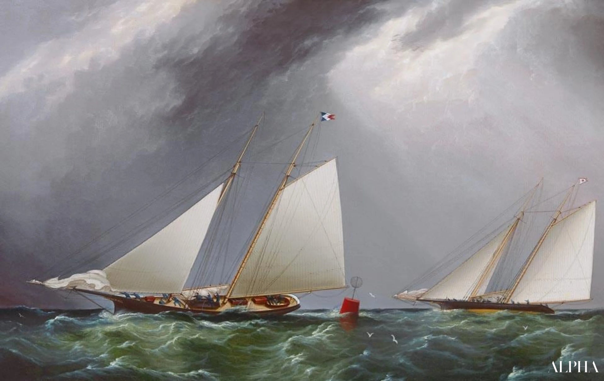 Cornelia et Magic - Yachts de course au large de New York, vers 1875 - James E. Buttersworth - Reproductions de tableaux et peintures haut de gamme