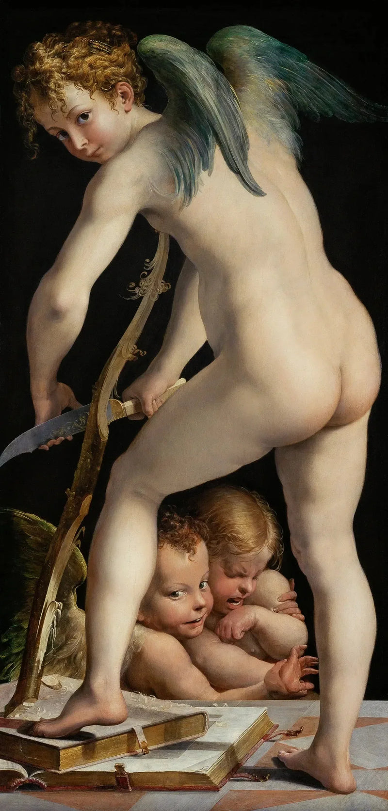 Cupidon अपने धनुष का निर्माण कर रहा है - Parmigianino