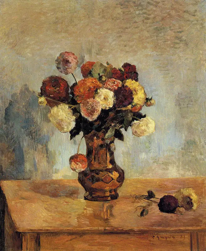 Reproduction du tableau « Dahlias dans un vase en cuivre - Paul Gauguin » par Alpha Reproduction en peinture à l’huile
