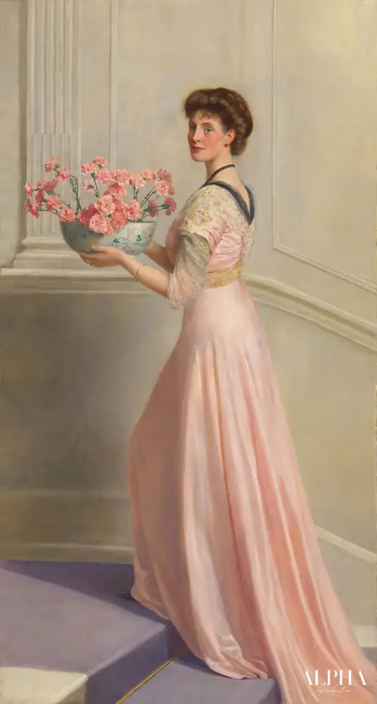 Dame au bol d’œillets roses - John Collier Reproductions de tableaux à la peinture à l’huile