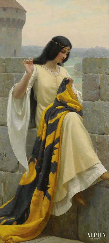 Dame brodant la bannière - Edmund Leighton - Reproductions de tableaux et peintures haut de gamme