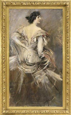 Dame en robe de soirée marron - Giovanni Boldini image 1 reproduction réalisée par Alpha Reproduction