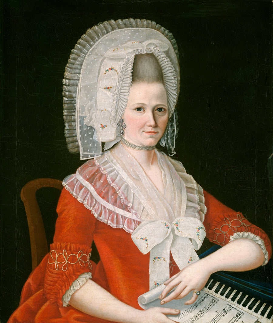 Dame portant un grand bonnet blanc - American 18th Century