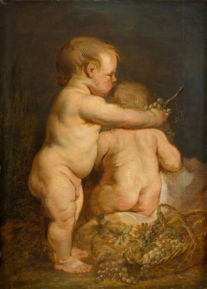 दो नंगे बच्चे अंगूर के साथ - Antoine van Dyck