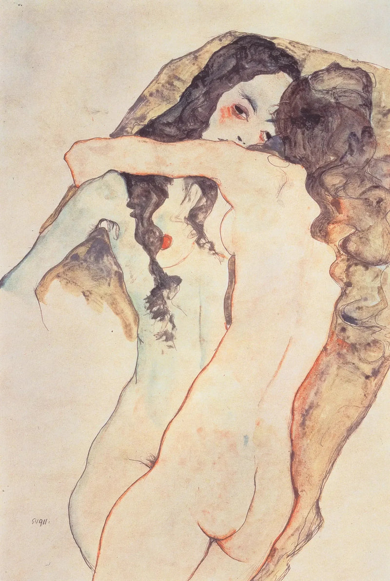 दो महिलाएँ गले मिल रही हैं - एगॉन शिले