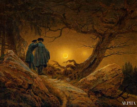 Deux hommes considérant la lune - Caspar David Friedrich - Reproductions de tableaux et peintures haut de gamme