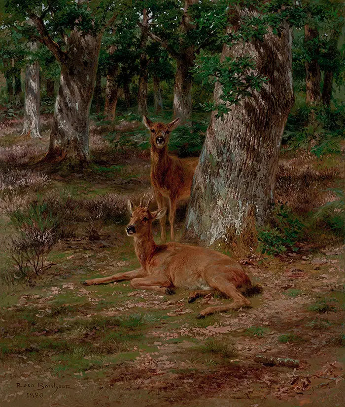 Deux jeunes cerfs dans une forêt - Rosa Bonheur - Alpha Reproduction