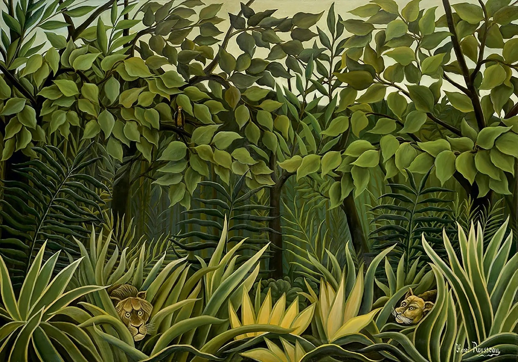 Deux Lions à l'affût dans la jungle - Henri Rousseau image 1 reproduction de peinture à l’huile