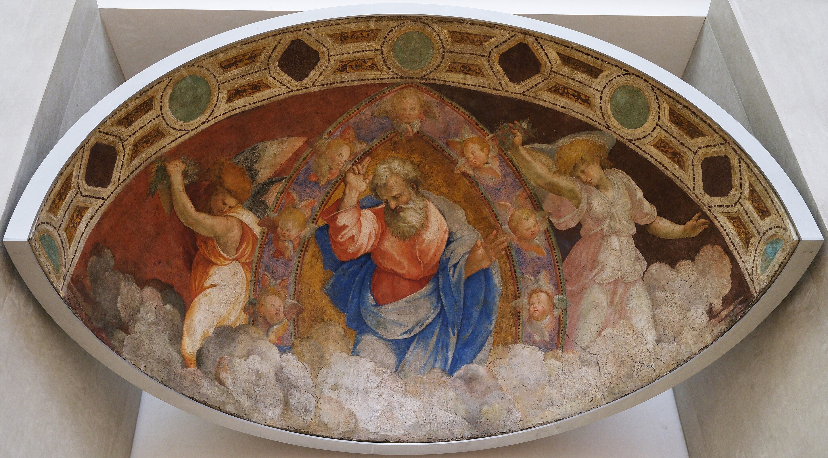 Reproduction du tableau « Dieu le Père bénissant parmi les anges - Raphaël Sanzio » par Alpha Reproduction en peinture à l’huile