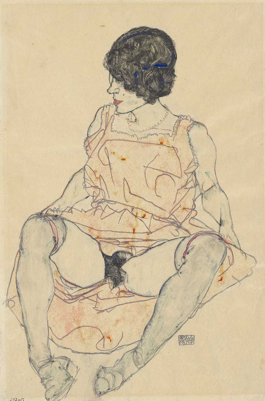 Femme assise à la robe relevée (1914) - Egon Schiele