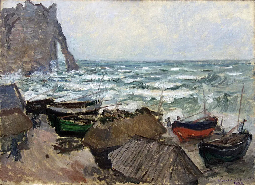 Falaises et barques à Étretat - Claude Monet image 1 reproduction réalisée par Alpha Reproduction