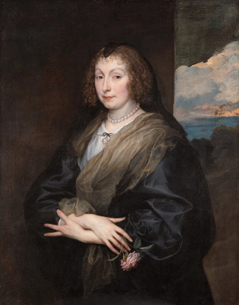 गुलाबी के साथ महिला - Antoine van Dyck