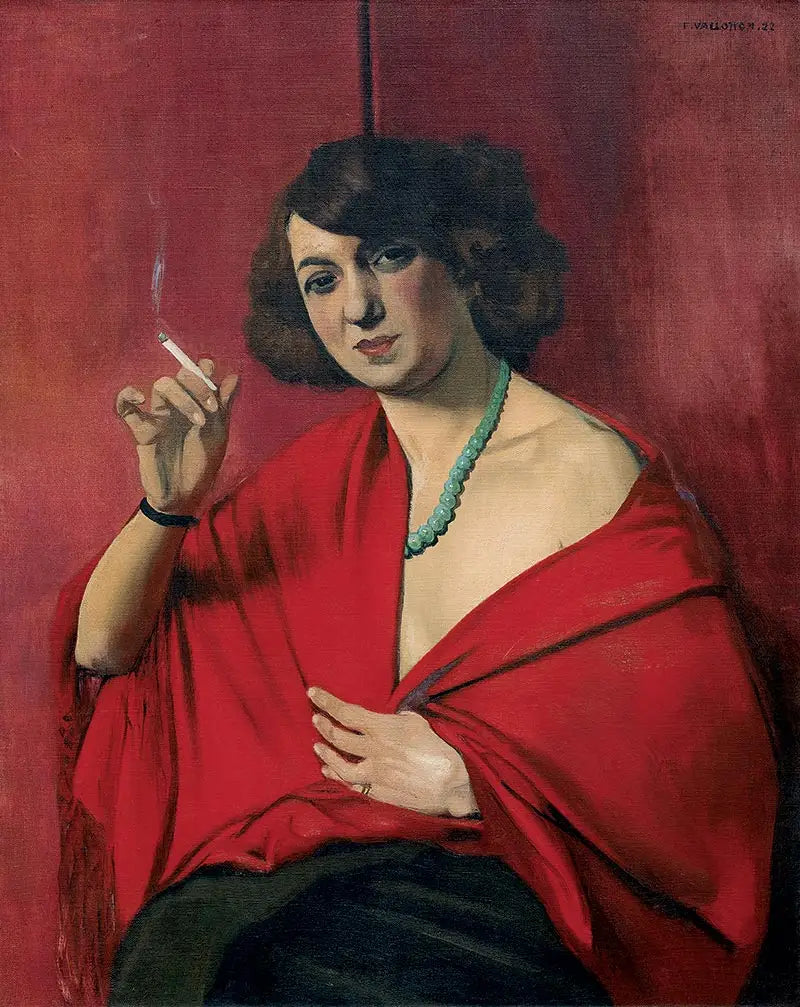 Femme drapée de rouge tenant une cigarette - Félix Vallotton - Alpha Reproduction