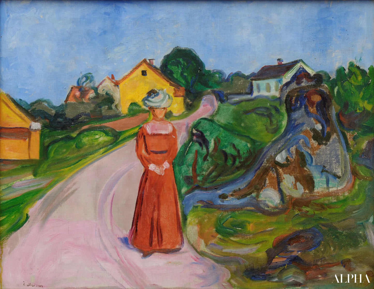 Femme en robe rouge - Edvard Munch - Reproductions de tableaux et peintures haut de gamme
