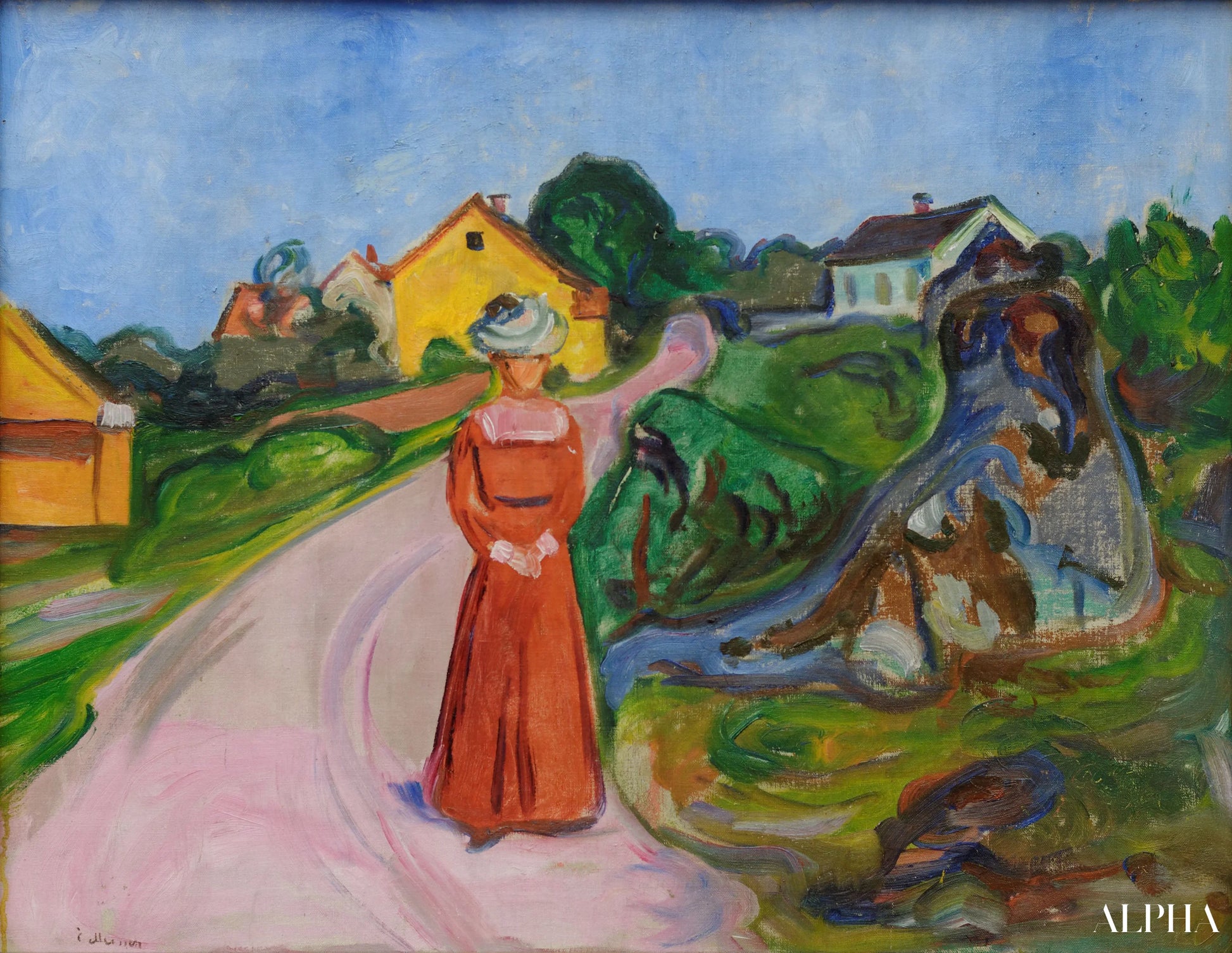 Femme en robe rouge - Edvard Munch - Reproductions de tableaux et peintures haut de gamme