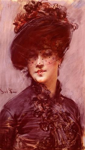 Femme portant un chapeau noir et un voile - Giovanni Boldini - Alpha Reproduction