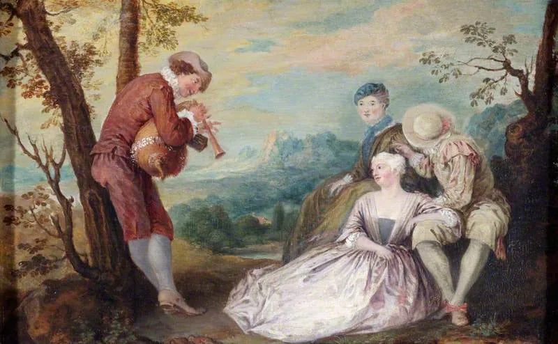 एक आर्केडियन परिदृश्य में आंकड़े - Antoine Watteau