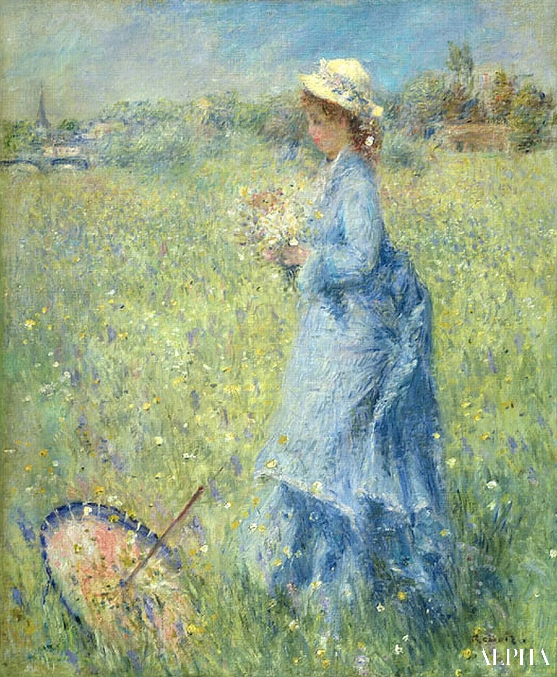 Fille cueillant des fleurs - Pierre-Auguste Renoir - Reproductions de tableaux et peintures haut de gamme