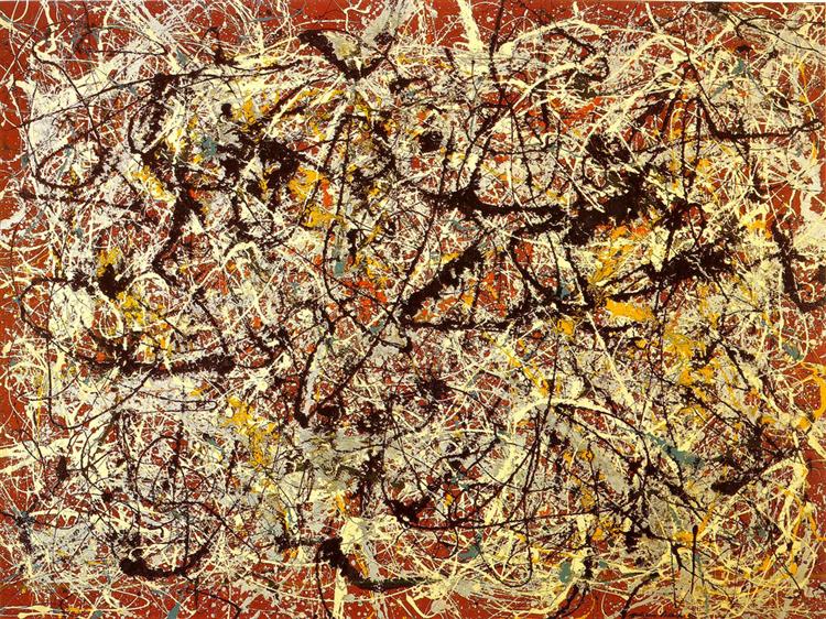 Fresque murale sur sol rouge indien - Jackson Pollock image 1 reproduction d’œuvre d’art à l’huile