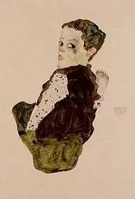 बैठे लड़के (Sitzender Knabe) - Egon Schiele
