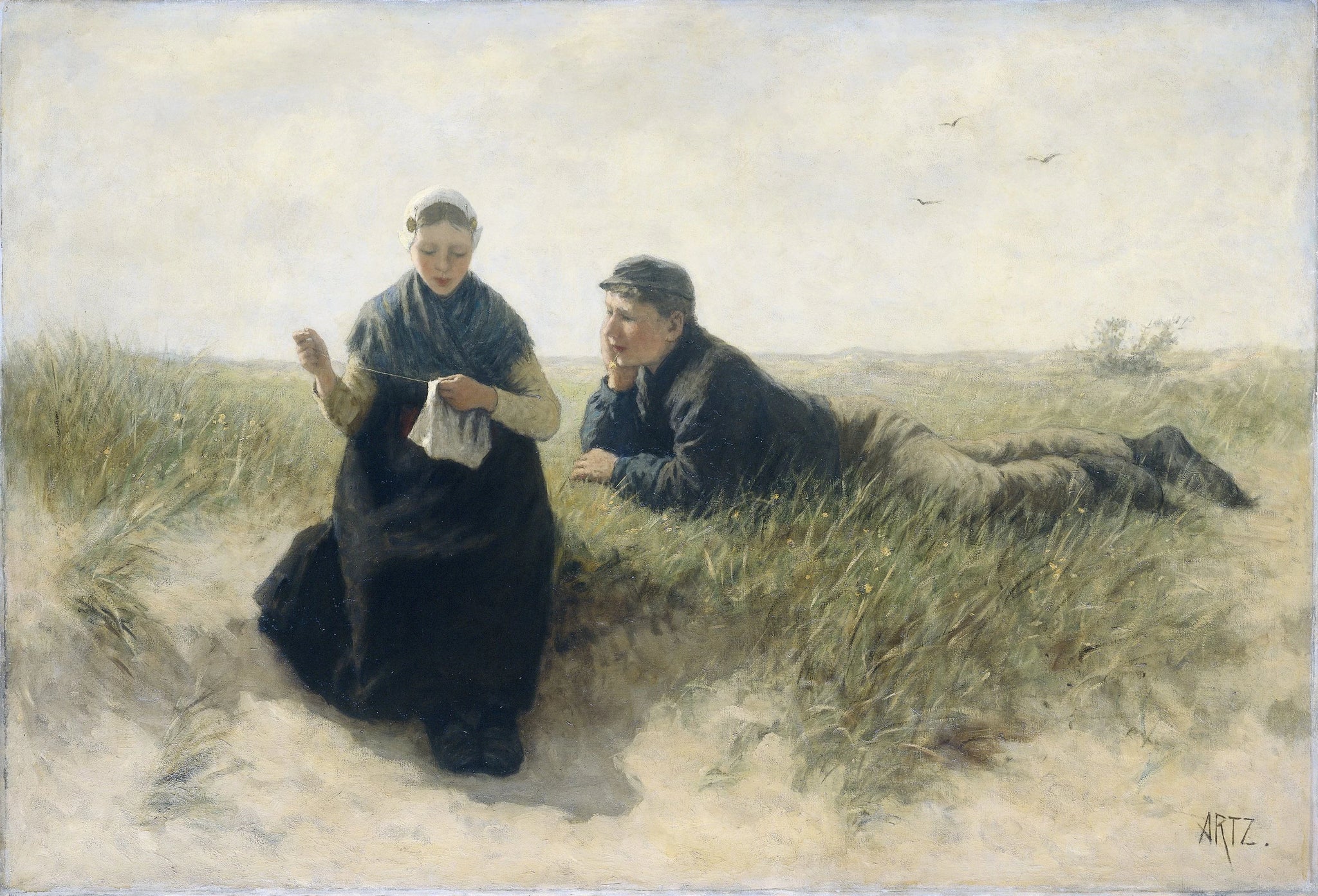 Garçon et fille dans la dune - Adolphe Artz