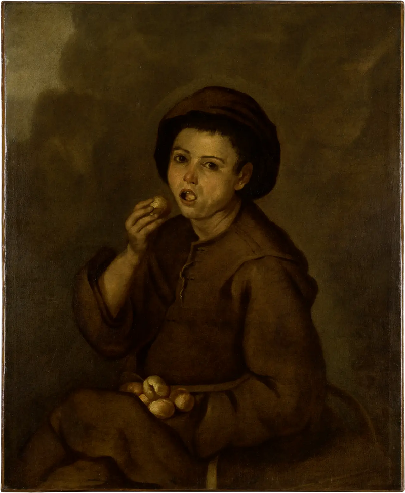 लड़का आड़ू खा रहा है - बार्टोलोमे़ Esteban Murillo